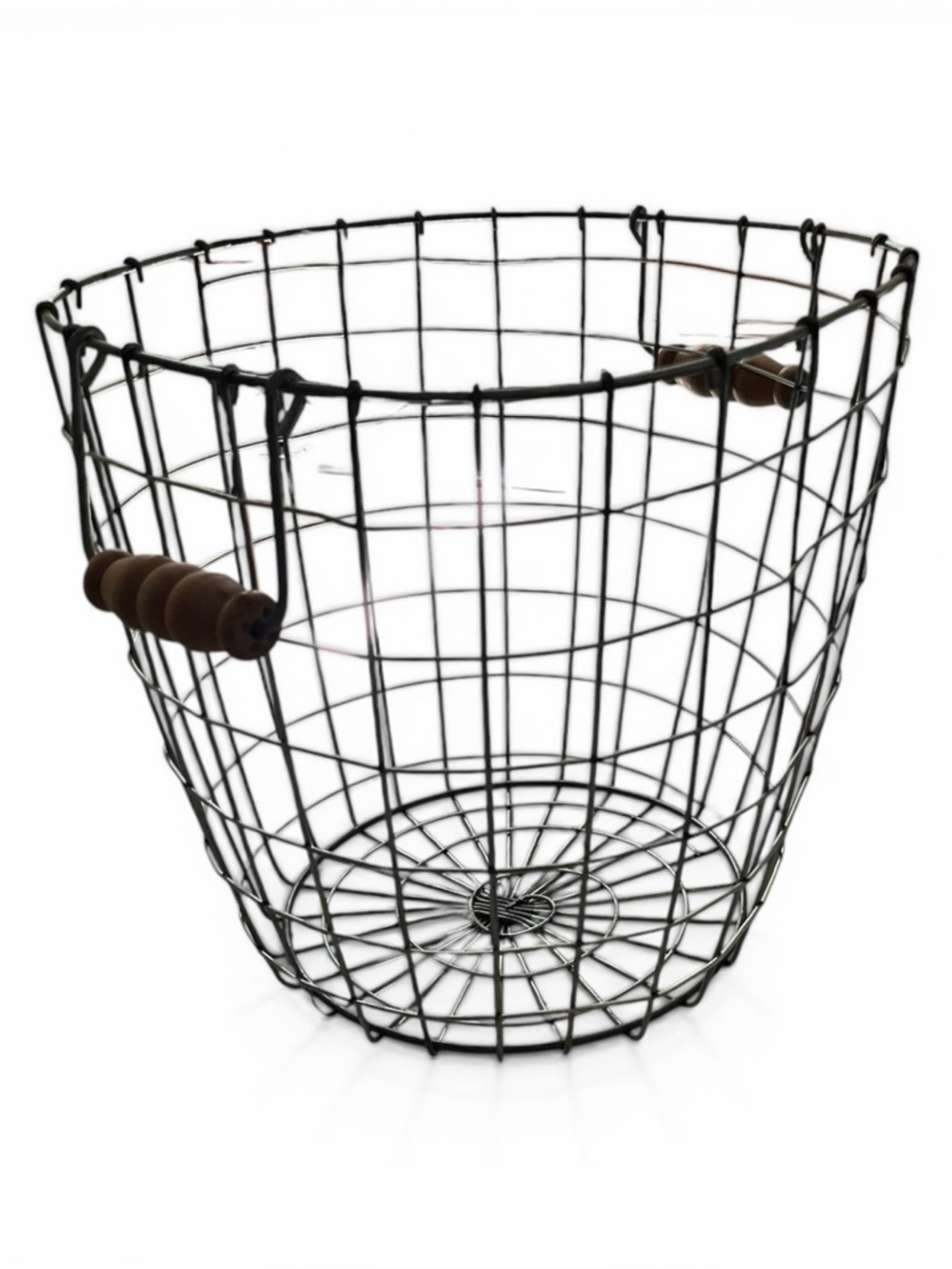 Farmhouse Industrial Metal Wire Basket Wood Handles firepit wood,garden ,eggs